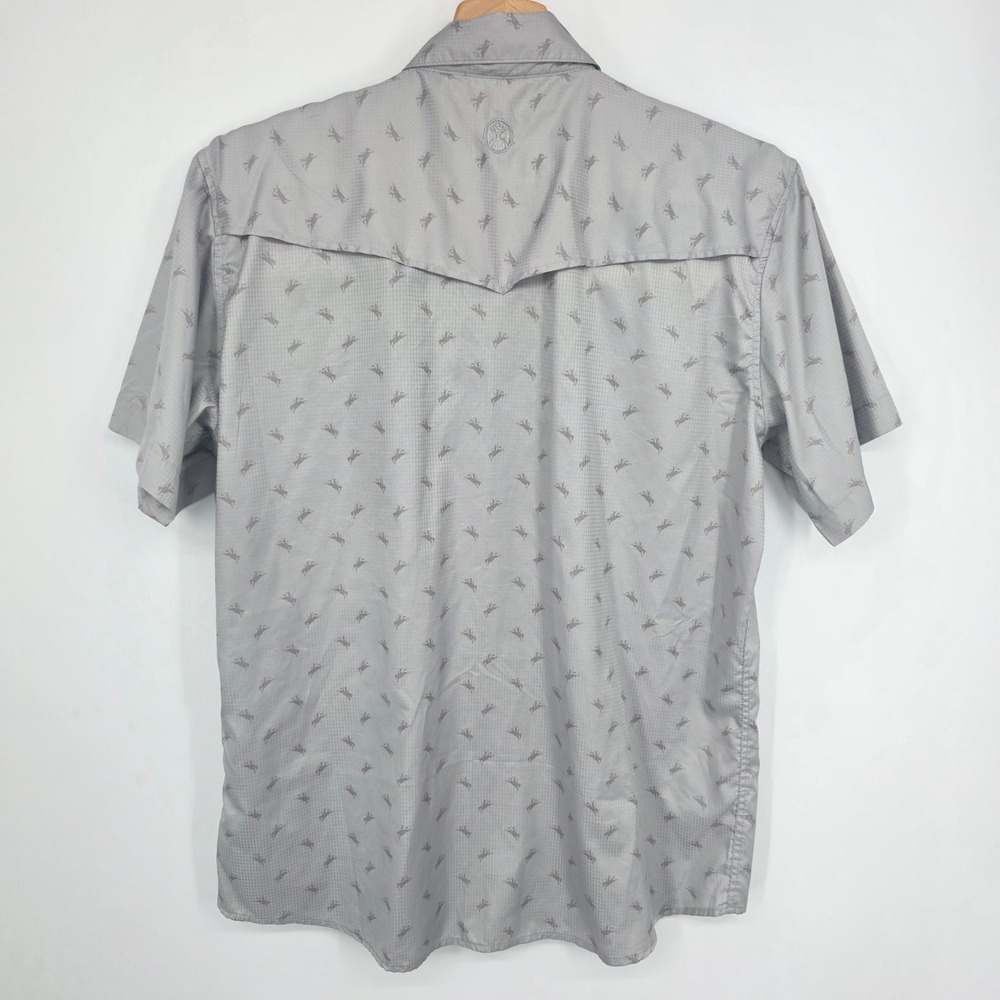 Hooey Habitat Mens Grey Bronc Rider Print Short Sleeve Western Pearl Snap Shirt - Picture 3 of 9